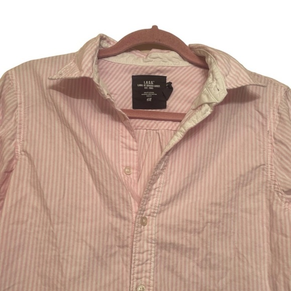 H&M Pink and White Striped Button Down Shirt Kids Size Large - Picture 5 of 6